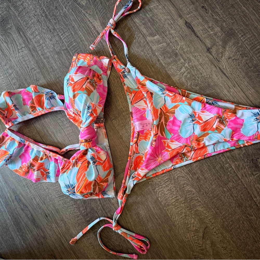 SHEIN Floral Bikini - Pink, Orange, Blue
